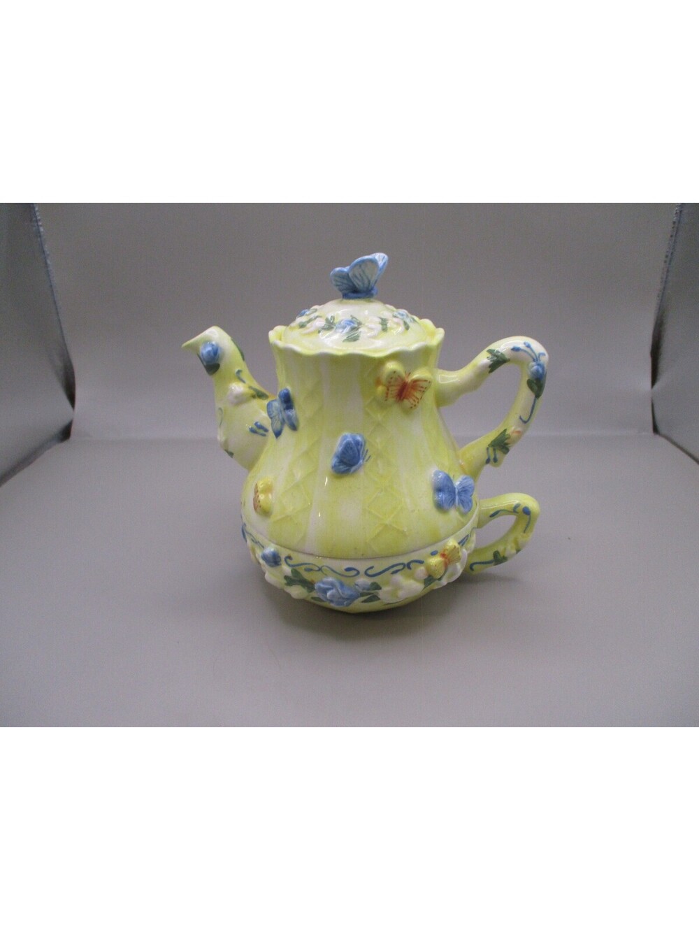 Vintage Lady Jayne Tea For One Stacking Teapot Cup Set Butterfly Relief